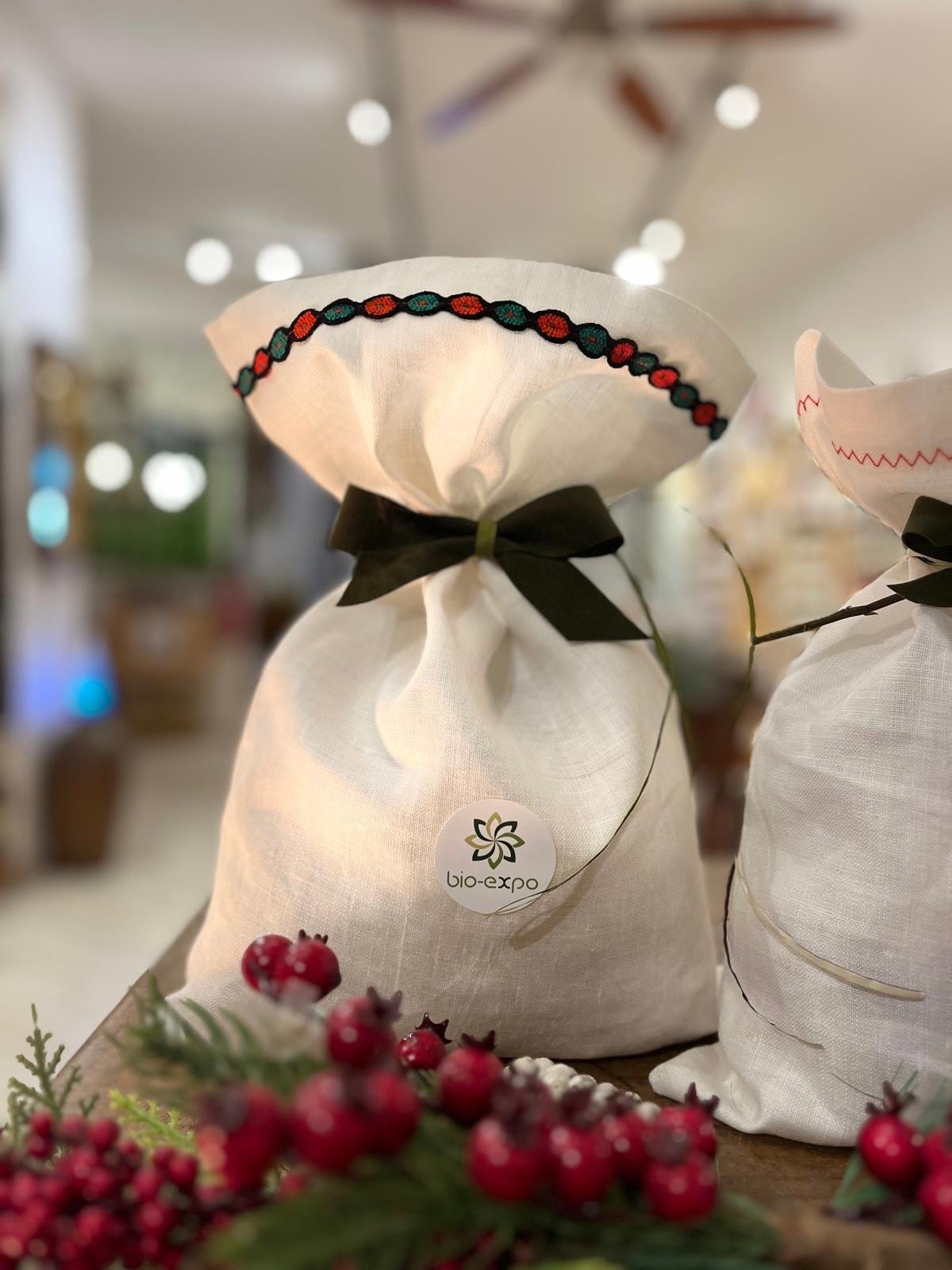 Confezione regalo di Natale Bio-Expo in sacchetto di lino
